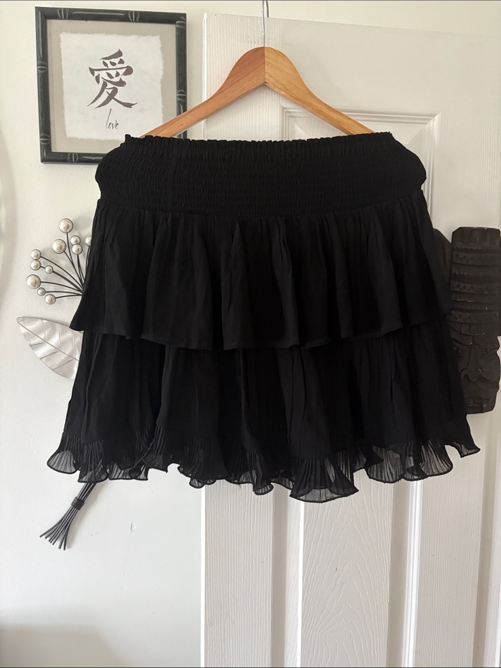 Muche Muchette Black Smocked Waist Tiered Mini Skirt